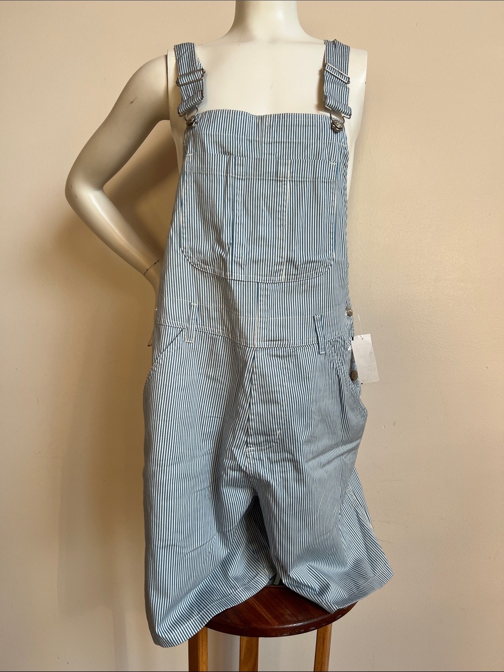 AMI vintage railroad overall Light Blue and White Pinstripe Short Overalls